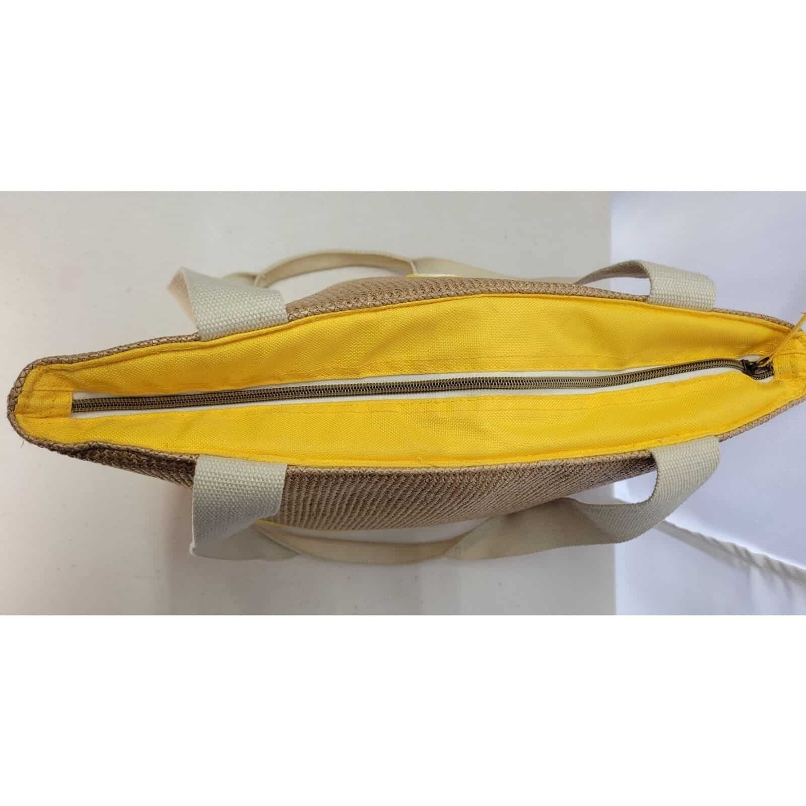 Insulated Lunch Bag Cooler Beach Tote Yellow Beige Weave Straw wholesale details4